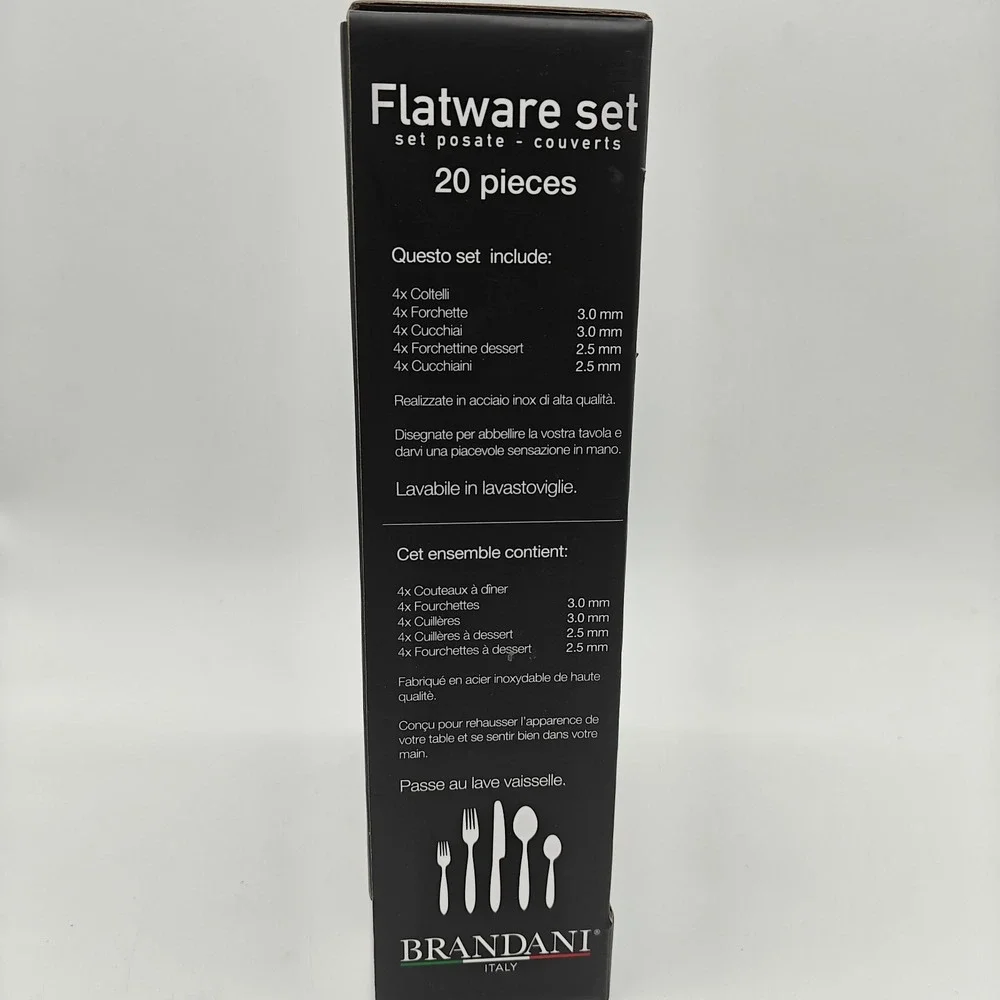 Brandani Italy Drop 20 Piece Stainless Steel Flatware Set Service for 4 NEW